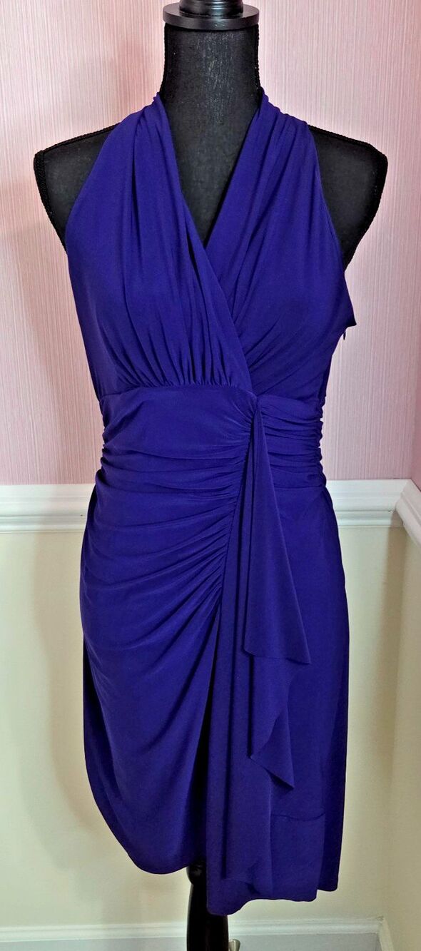 Evan Picone Purple Halter Dress 12P Petite Ruched Knee Length Cocktail Party - Picture 5 of 6